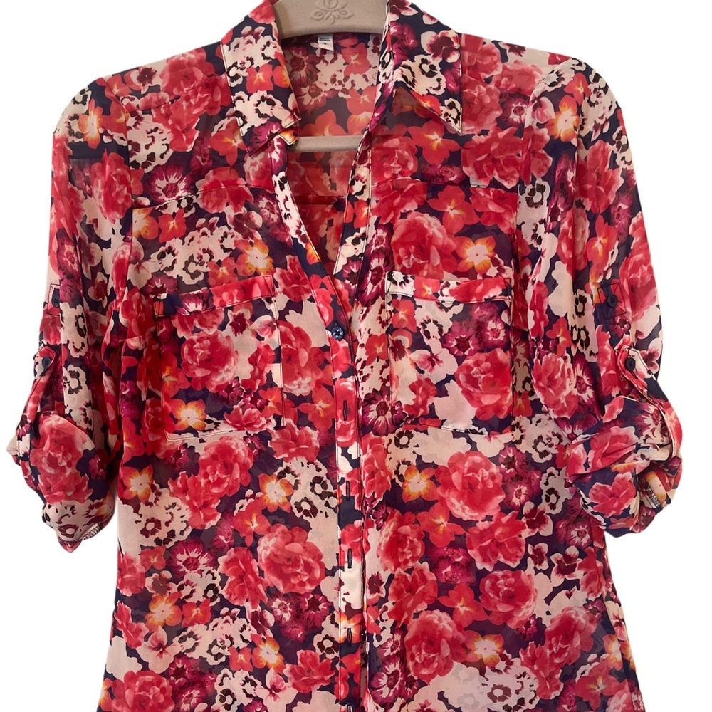 Express Vibrant Floral Blouse - Red and Pink